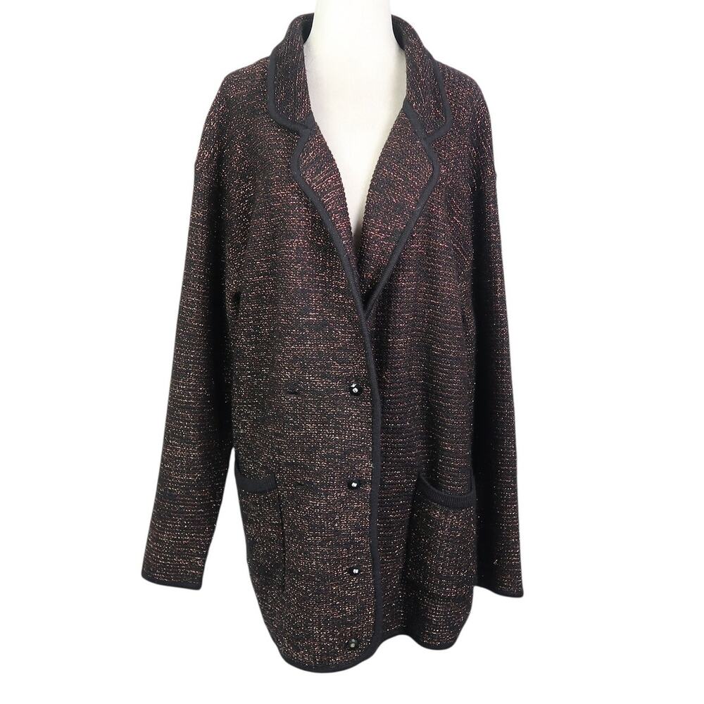 Vintage 90s Outlander Black and Metallic Gold Knit Cardigan Sweater M